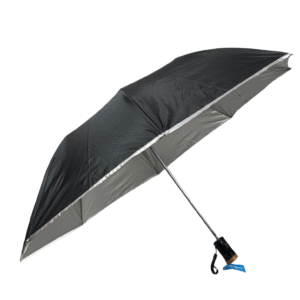 2 Fold Black Silver Umbrella with Silver Piping