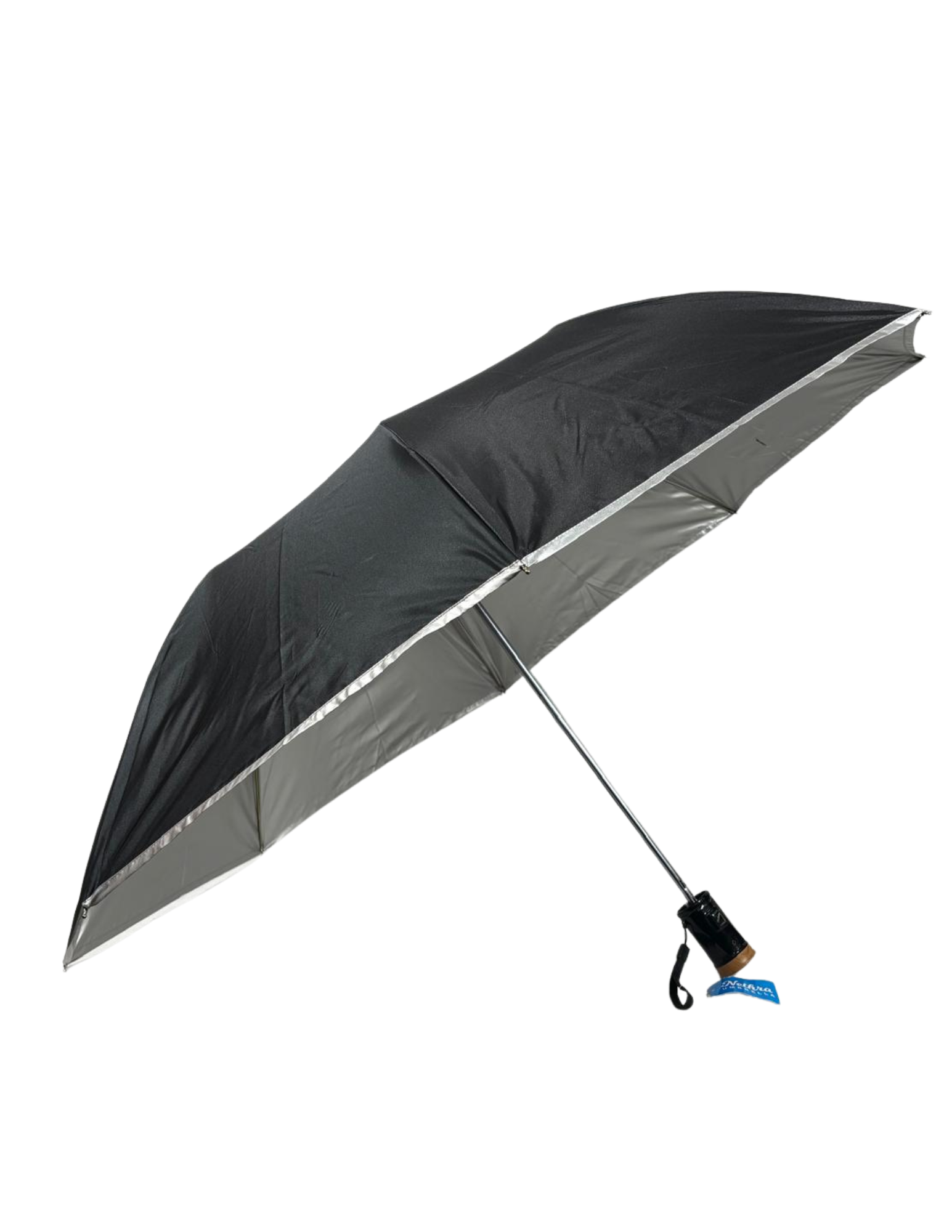 2 Fold Black Silver Umbrella with Silver Piping 2 Fold Black Silver Umbrella with Silver Piping