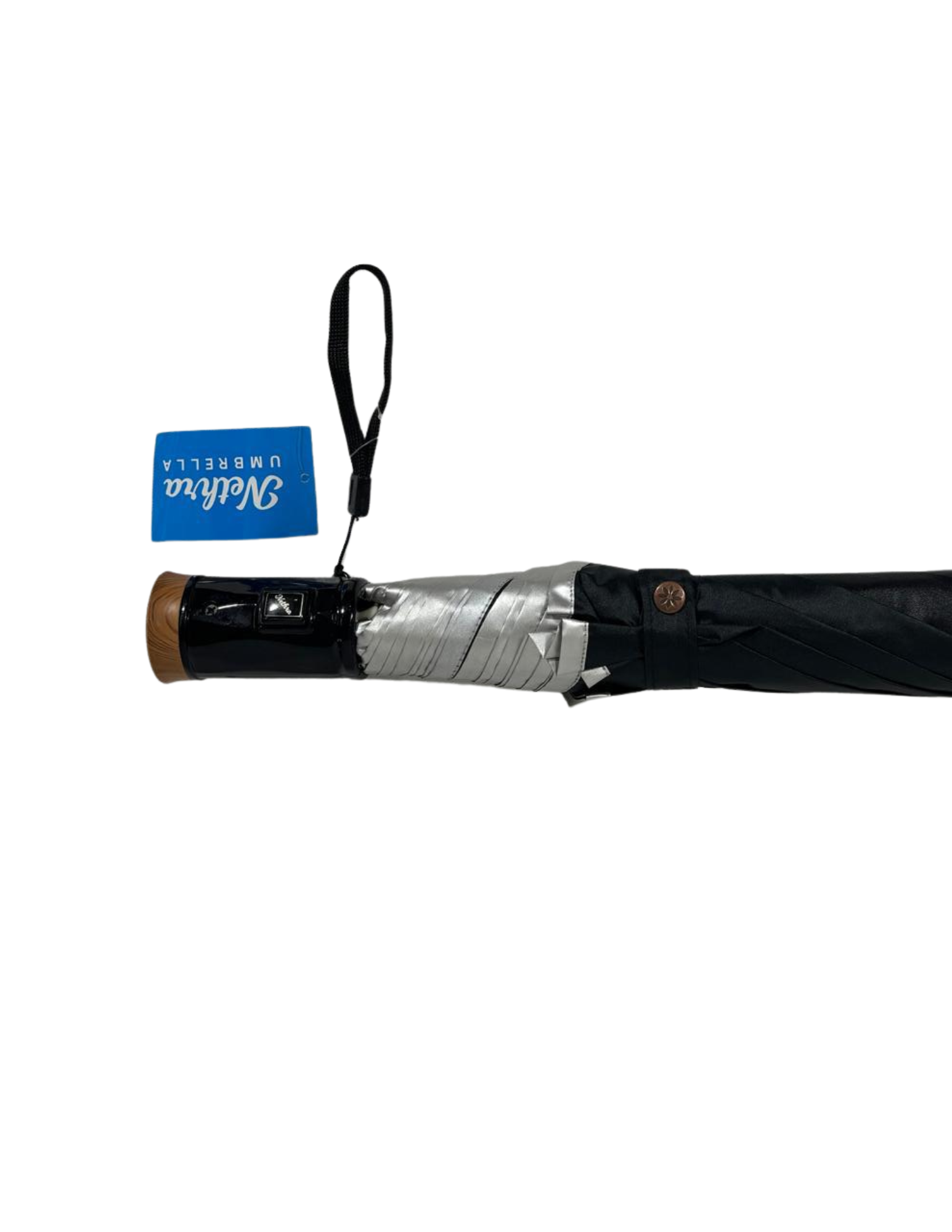 2 Fold Black Silver Umbrella with Silver Piping 2 Fold Black Silver Umbrella with Silver Piping